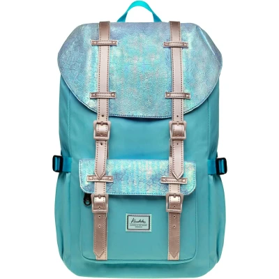 Afbeelding van KAUKKO Laptoprugzak, functionele buitentas voor reizen en kamperen, rugzak studenten, blauw groen 14, één maat, daypack