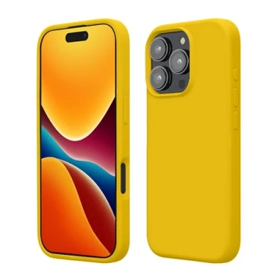 Afbeelding van kwmobile telefoonhoesje geschikt voor Apple iPhone 16 Pro Hoesje met siliconen coating Smartphone case in stralend geel