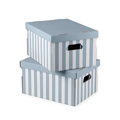 Image de Compactor Lot de Boîtes Rangement Déco Shirt en carton, 2 caisses avec couvercle, idéales pour l&#039;organisation des documents bureau, vêtements dans l&#039;armoire ou livres sur une étagère