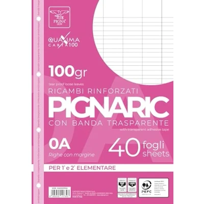 Afbeelding van Pigna 0222370A, vervanging met versterkte band, strepen 0A, lijnen voor 1e en 2e element, papier 100 g/m², verpakking van 40 vellen