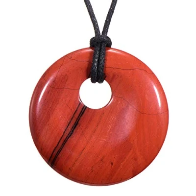Afbeelding van Morella dames ketting 80 cm met ronde edelsteenhanger rode jaspis in sieradenzakje