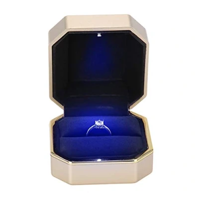 Afbeelding van TMISHION ringdoos met interne ledverlichting, ringdoosje voor sieradenhouder, huwelijksaanzoek, verloving en bruiloft, Valentijnsdag, bedels (01#)