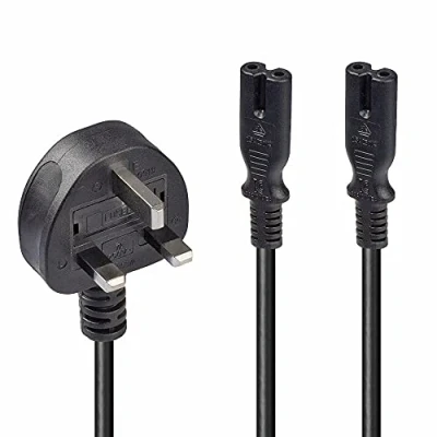 Afbeelding van Lindy 2,5 m Britse 3 polige stekker op IEC 2 x C5 splitter verlengkabel P1 Y kabel met C7