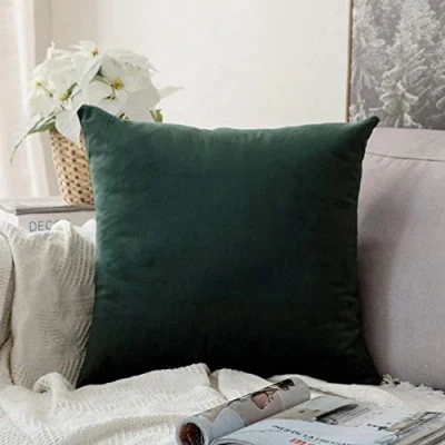 Afbeelding van MIULEE Fluweelzachte decoratieve vierkante kussensloop voor woonkamer, bank, slaapkamer, met onzichtbare rits, 60 x cm, 1 stuk, donkergroen