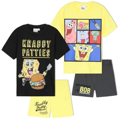 Afbeelding van Get Trend Set van 2 pyjama&#039;s voor jongens, korte mouwen, nachtkleding, pyjama, kinderen, zomer, ontspanning of slaap, Multi SpongeBob stuks, 5 6 jaar