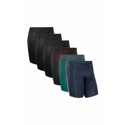 Afbeelding van DANISH ENDURANCE Boxer Homme Sport Respirants et Doux, Anti Frottement, Lot de 6, Multicolore (3xNoir, 1xNoir/Rouge, 1xVert/Violet, 1xBleu), XL