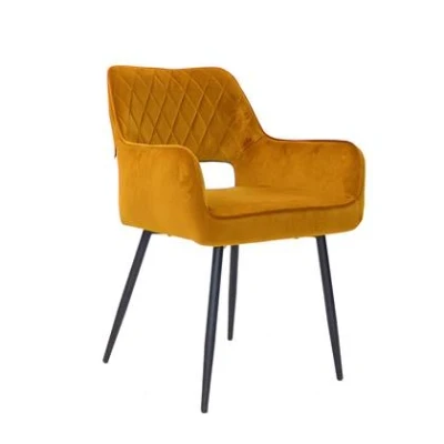 Afbeelding van Bronx71® Velvet eetkamerstoel Mika okergeel stoel