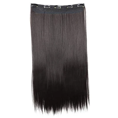 Afbeelding van CAISHA van PRETTYSHOP, 60cm Clip in haar extensions steil haarstuk bruin zwart C52