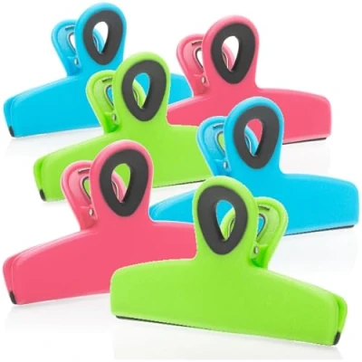 Afbeelding van COM FOUR® 6 x sluitclips voor zakken, brede voedselzakken, kunststof sluitclips, zakclips het sluiten en koel houden