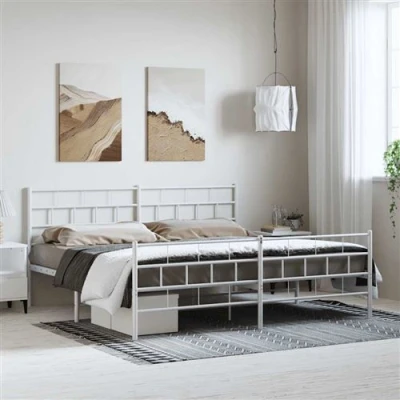Afbeelding van vidaXL Bedframe met hoofd en voeteneinde metaal wit 183x213 cm