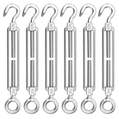 Afbeelding van M5 kabelspanner, roestvrij staal, 6 stuks, draadspanner, haak en oog, verstelbaar, zware spanning, voor kabelkabel, wasdraad, rooster zonnetinstallatie