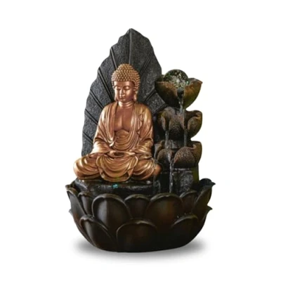 Afbeelding van ZEN&#039;LIGHT Hartha Boeddha kamerfontein, Zen en Feng Shui decoratie, origineel cadeau, veelkleurige ledverlichting, stille pomp, L 27 x B H 40 cm