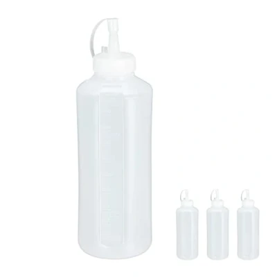 Afbeelding van Relaxdays Sausfles, 4 stuks, 1000 ml, knijpfles om te vullen, kunststof container, ketchup, transparant