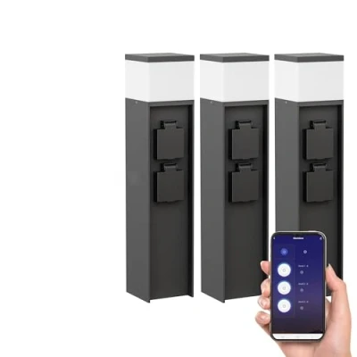 Afbeelding van ledscom.de 3 stuks POMI lichtklem voor buiten, Smart Home, 39 cm, zwart, 2 stopcontacten, inclusief G9 lamp, 501 lm, warm wit