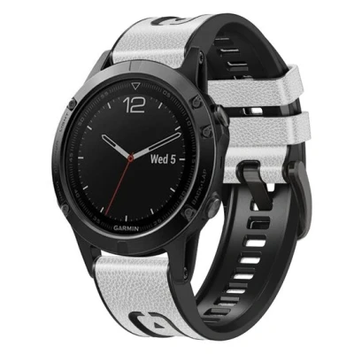 Afbeelding van leer + siliconen bandje Wit Garmin Fenix 7X / 6X 5X