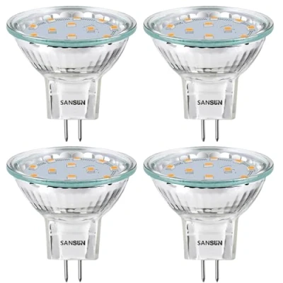 Afbeelding van SANSUN 4 x MR11 GU4.0 ledlampen, 2 W (komt overeen met 20 halogeenlampen), G4/GU4/GZ4 basis, 200 lm, 12 V AC/DC, 120 graden schijnwerper 3000 K (warm wit)