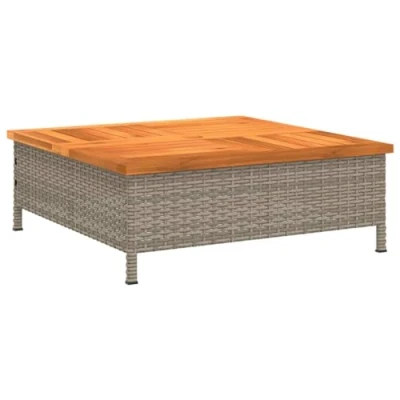 Afbeelding van Tuintafel 70x70x25 cm poly rattan en acaciahout grijs