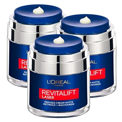 Afbeelding van L&#039;Oréal Paris Revitalift Laser Nachtcrème tegen rimpels, corrigeert de kleurrijke huid, formule met retinol en niacinamide drukdoseerder, 3 potten van 50 ml