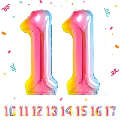 Afbeelding van Ballonnen verjaardag 11 jaar regenboog 101 cm ballon nummer opblaasbare folie decoratie van man vrouw vliegen met helium