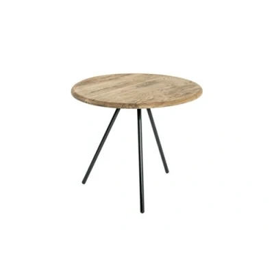 Image de Table basse ronde BASTIAN en chêne massif et acier noir 50cm