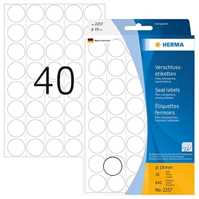 Image de HERMA Etiquettes de fermeture, diamètre: 19 mm, transparente ronde, pqt 640