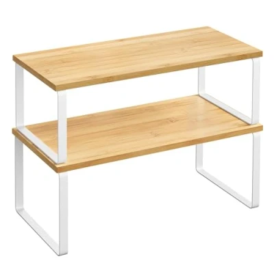 Afbeelding van SONGMICS KCS200W01 kruidenrek, stapelbaar, metaal en hout, wolkenwit, beige, natuur, 2 stuks