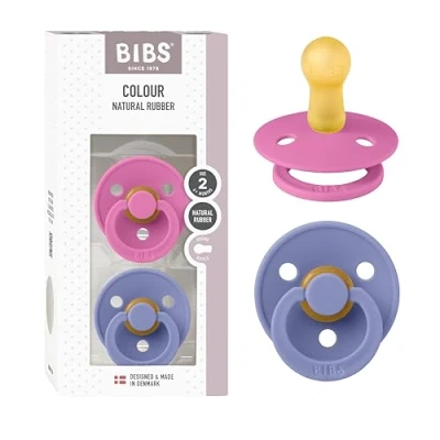 Afbeelding van Bibs Colour fopspeen, set van 2, BPA vrij, ronde speen, natuurlijk rubberlatex, gemaakt in Denemarken, maat 2 (6 18 maanden), Bubblegum/Peri
