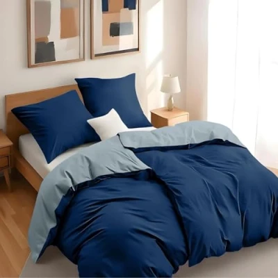 Afbeelding van Dreamzie 2 dekbedovertrekken 135 x 200 cm met kussenslopen 80 donkerblauw/blauw/grijs beddengoed van 100% microvezel 4 delig gecertificeerd zonder chemicaliën (Oeko