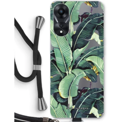 Afbeelding van Case Company® hoesje met Koord geschikt voor Oppo A58x Bananenbladeren Telefoonhoesje Zwart Bescherming aan alle Kanten en Over de Schermrand