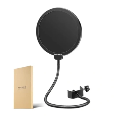Image de Neewer Filtre Anti pop Bouclier de Microphone Professionnel Compatible avec Yéti Bleu et Tout autre Microphone, Écran vent à Double Couche Bras Flexible Clip Col Cygne 360 degrés