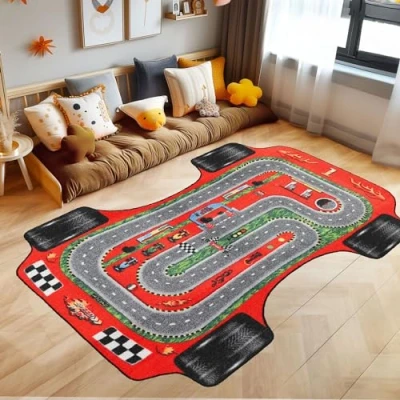 Afbeelding van kindertapijt, looptapijt, rood, 140 x 200 cm, kinderkamer tapijt