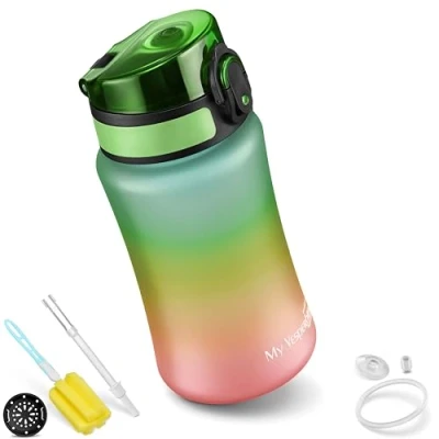 Afbeelding van My Vesperbox Minny Drinkfles voor kinderen, lekvrij, 350 ml, 500 750 met rietje of zeef, lichte Tritan waterfles, BPA vrij, kleuterschool, school (regenboog ml)