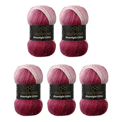 Afbeelding van Wollbiene Moonlight Glitter Batik Simli 5 x 100 g breiwol, 500 gram wol voor breien en haken, 20% metallic wol, Turkse kleurverloop, 5300 wit