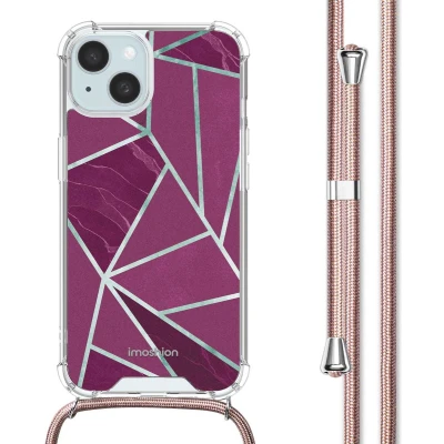 Afbeelding van iMoshion Hoesje Geschikt voor iPhone 15 met Koord Design Meerkleurig / Bordeaux Graphic