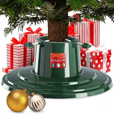 Afbeelding van KADAX Kerstboomstandaard met waterreservoir, kunststof standaard voor een echte kerstboom, groen, boomhoogte tot 2 m