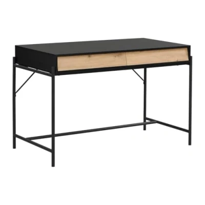 Afbeelding van Bureau met 2 lades Mdf en metaal Zwart naturel VUORIA L 120 cm x H 77 D 60