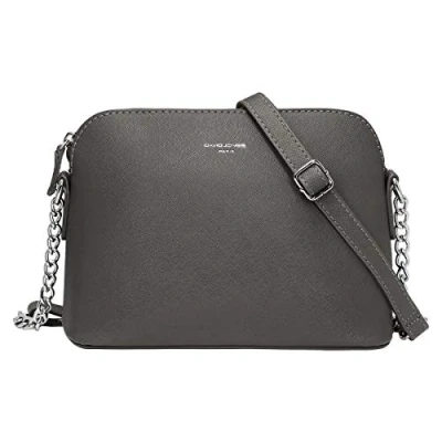 Afbeelding van David Jones Kleine schoudertas voor dames, handtas ketting zilverkleurig, boodschapper zak, telefoon PU leer stijf, reistas, stad, reizen, winkelen, mode, chic, Zilvergrijs