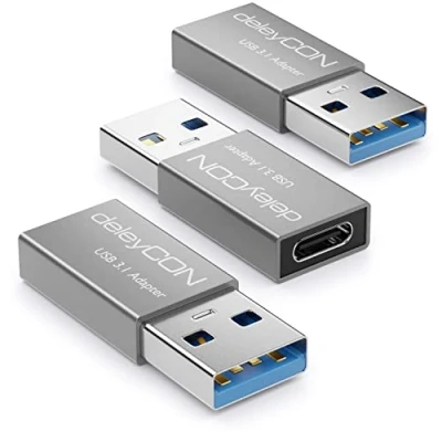 Afbeelding van deleyCON Adapter USB C naar [3 eenheden] stekker A aansluiting, 3.1 adapter, 5 Gbit/s, voor laptop, notebook, aluminium, zilverkleurig