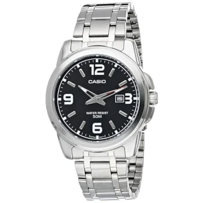 Afbeelding van Casio MTP 1314D 1A Classic herenhorloge kwarts analoog zwarte wijzerplaat armband staal grijs, Zwart/Grijs, armband,