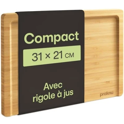 Afbeelding van Planche à Découper en Bois Avec Rainure Jus Compacte 31,5 X 21,5 cm Réversible Pour Couper et Servir Légumes, Viande Plus Certifiée FSC® Gain de Place Pratique