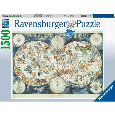 Afbeelding van Ravensburger puzzel Wereldkaart met fantastierijke dieren Legpuzzel 1500 stukjes