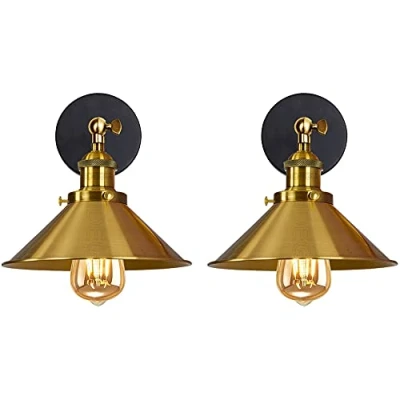 Afbeelding van iDEGU Industriële wandlamp, plafondlamp, Edison stijl, metaal, retro 180 graden draaibaar, 22 cm, zwart (messing)