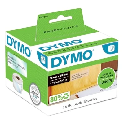 Afbeelding van Dymo 99013 (S0722410) Etiket Zwart op wit (36 mm x 89 mm)