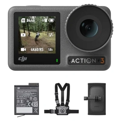 Afbeelding van DJI Osmo Action 3 Outdoor actiecamera 4K/120 IPS met houder voor borstband en rugzak wandelen fietsen, ultra brede FOV, HorizonSteady, koudebestendig