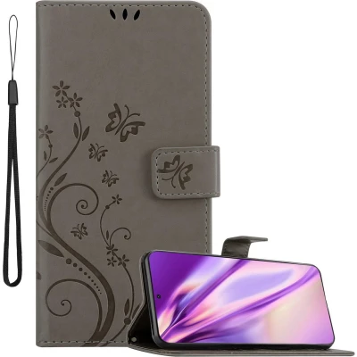 Afbeelding van Cadorabo Hoesje geschikt voor Samsung Galaxy S21 ULTRA in BLOEMEN GRIJS Beschermhoes bloemmotief met magnetische sluiting, standfunctie en kaartsleuven Book Case Cover Etui