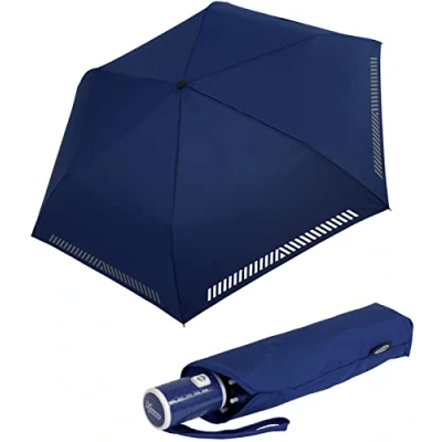 Afbeelding van Mini kinderparaplu Safety Reflex extra licht, blauw automatisch, zakparaplu automatisch