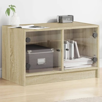 Afbeelding van Tv meubel met glazen deuren 68x37x42 cm sonoma eikenkleurig