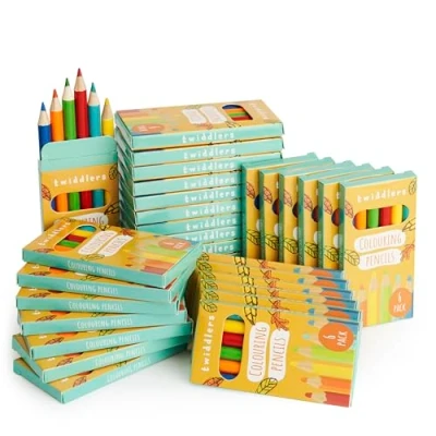 Afbeelding van THE TWIDDLERS 180 Kleine Kleurpotloden (30x Doosjes met 6) Mini Uitdeelcadeautje voor Kinderen, 8,7cm lang Traktaties, Kinderverjaardagen