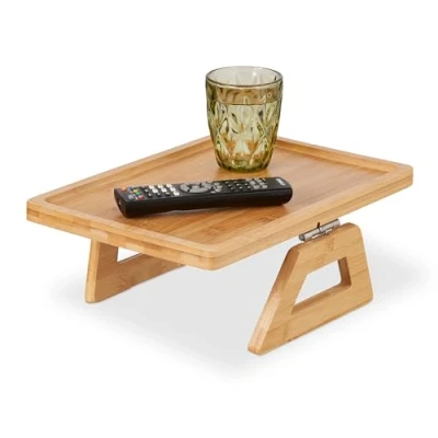 Afbeelding van Relaxdays armleuning dienblad bamboe bank tafeltje inklapbaar sofa zetel