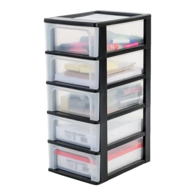 Image de Iris Ohyama, Tour de Rangement Plastique, 5 Tiroirs Moyens, Noir, Ouverture Facile, Format A4, A5 &amp; A6, Meuble, Organisateur, pour Bureau, Fourniture Scolaire, Papeterie, Sans BPA, OCH 2005